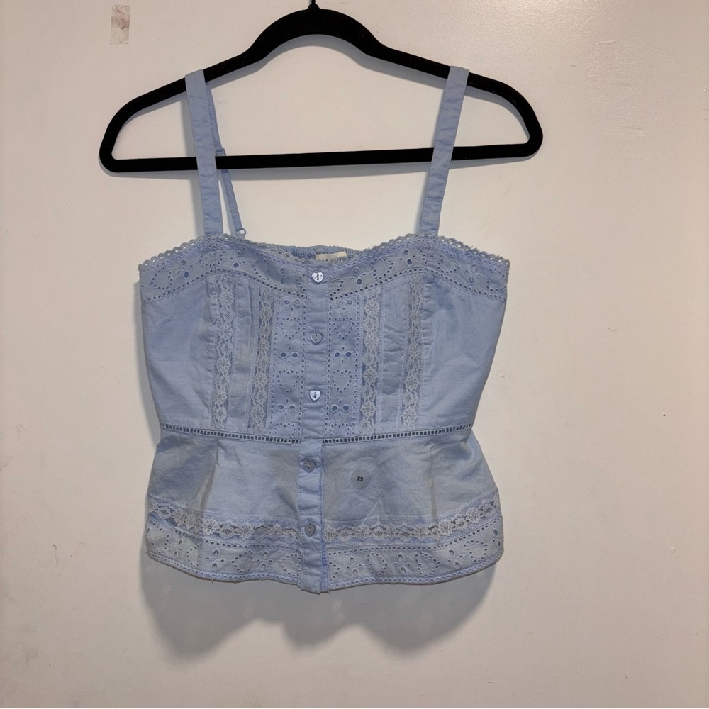 Aeropostale Light Blue Eyelet Lace Peplum Camisole